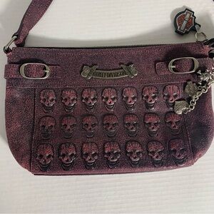 Harley-Davidson Purple Lost Souls/Skull Genuine Leather Shoulder Bag With Charms